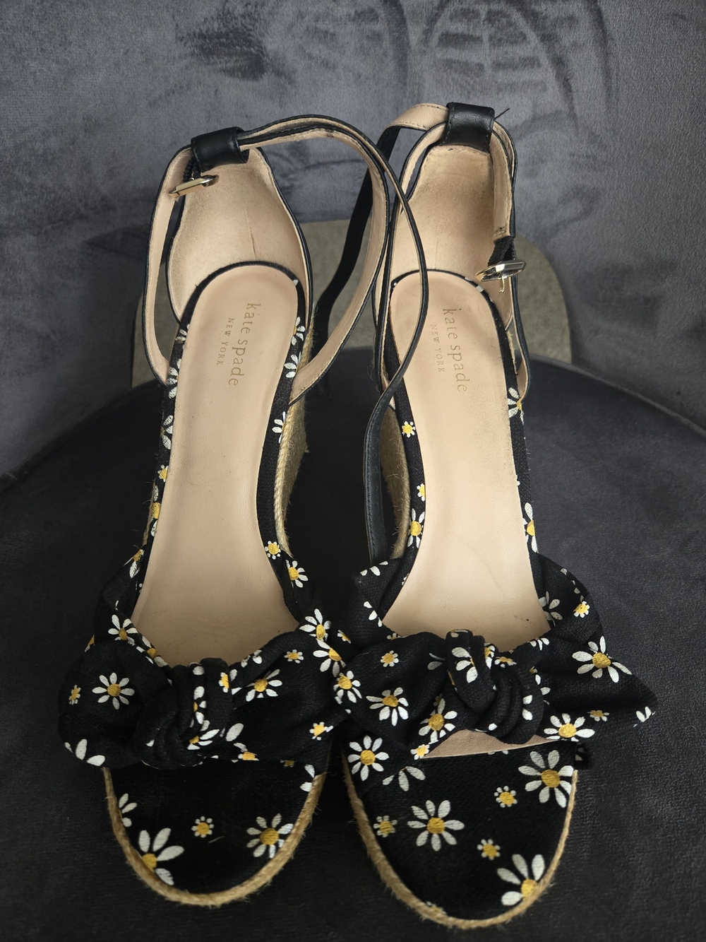 kate spade Black Daisy Knot-Front Espadrille Wedge Sandals